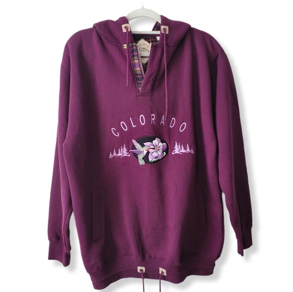 Vtg Women Colorado Purple Hummingbird Hoodie M L Souvenir Gorp Outdoors Y2K